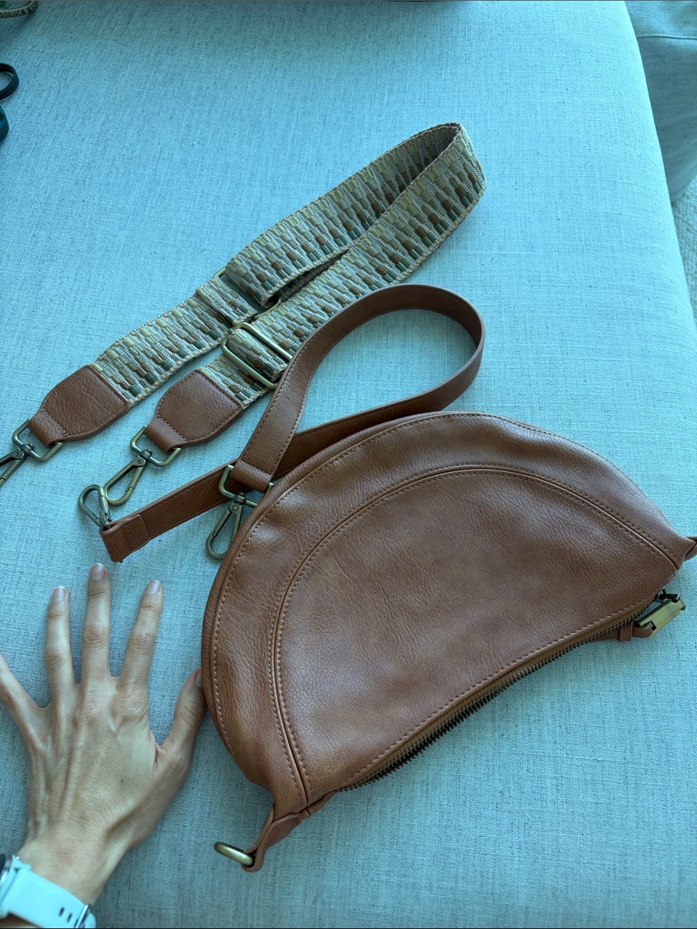 Anthropologie Tan Crescent Brown Crossbody with Woven Strap - Picture 4 of 5